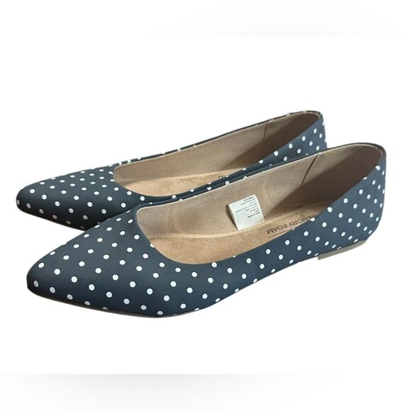 Serra Memory Foam Women's Slip On Flat Shoes Navy & White Polka Dots Size 9 - Picture 2 of 8